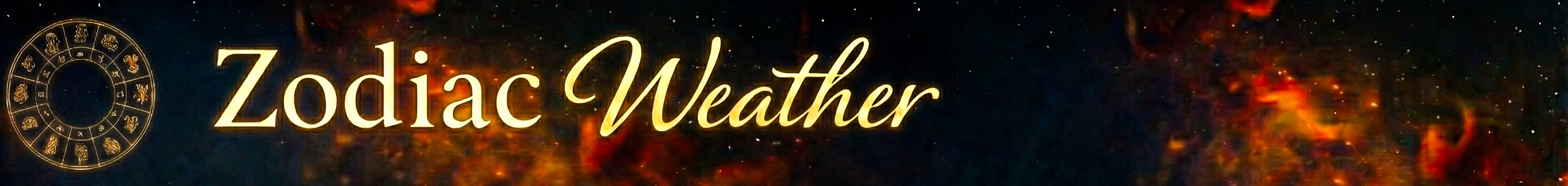 Zodiac Weather logo on a celestial background with a zodiac wheel